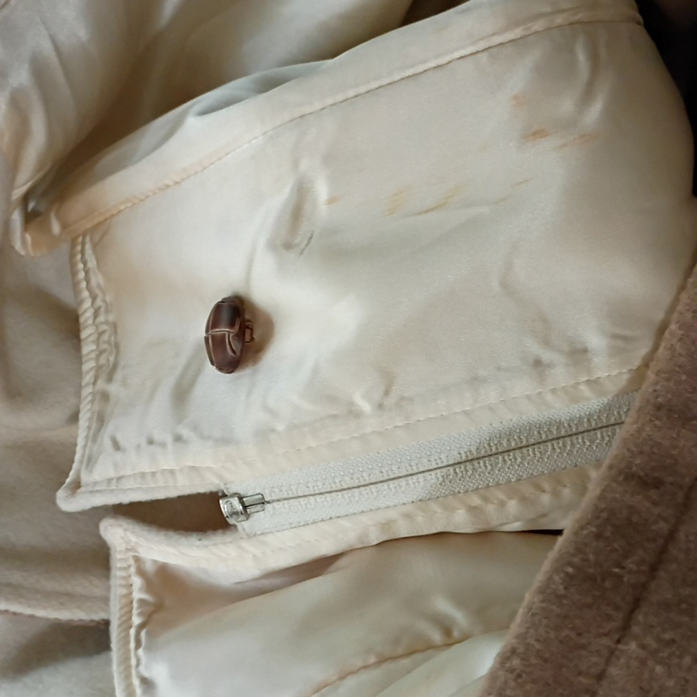 Elegant Tan Hooded Trench Coat 100% Wool Coat Pit To Pit 23".No Size Tag - Picture 11 of 14